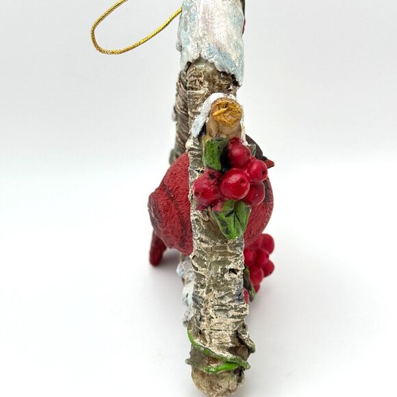 Cardinal Bird Ornament With Snowy Birch Frame & Red Berries Gift - Picture 8 of 10